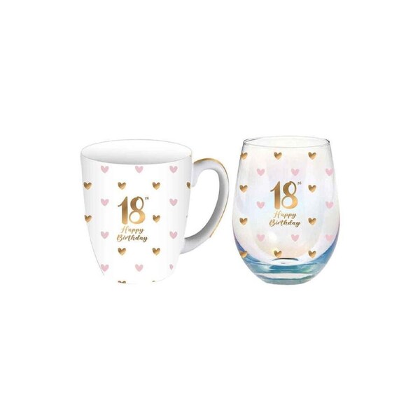 LMD Glass 18th Sweet Heart Mug & Stemless Set Drinkware/Glassware 400ml/520ml
