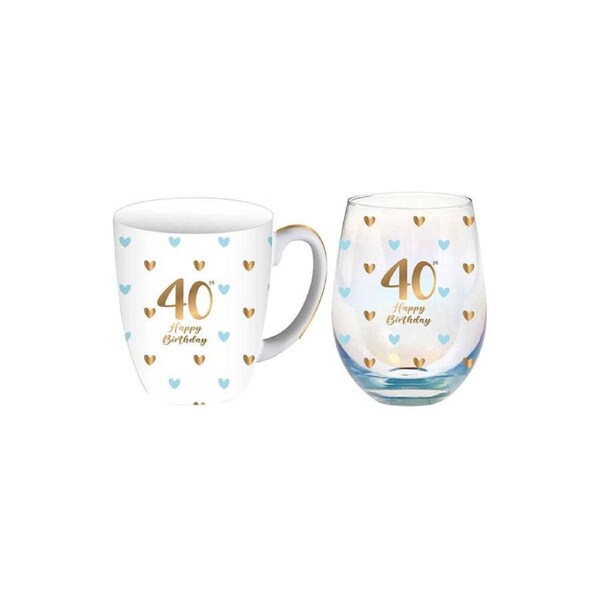 LMD Glass 40th Sweet Heart Mug & Stemless Set Drinkware/Glassware 400ml/520ml
