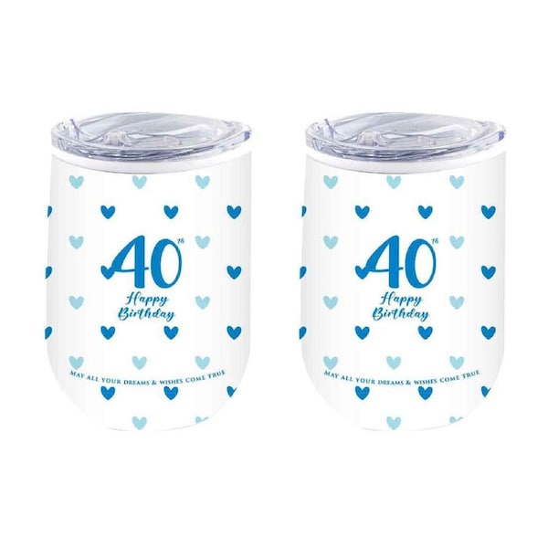 2PK LMD 40th Sweet Heart Double Walled Insulated Beverage Mug Drinkware 360ml