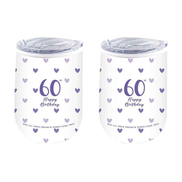 2PK LMD 60th Sweet Heart Double Walled Insulated Beverage Mug Drinkware 360ml