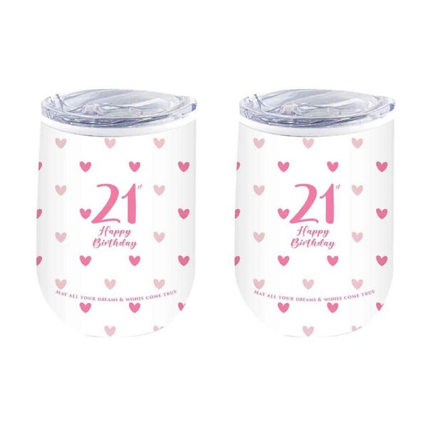 2PK LMD 21st Sweet Heart Double Walled Insulated Beverage Mug Drinkware 360ml