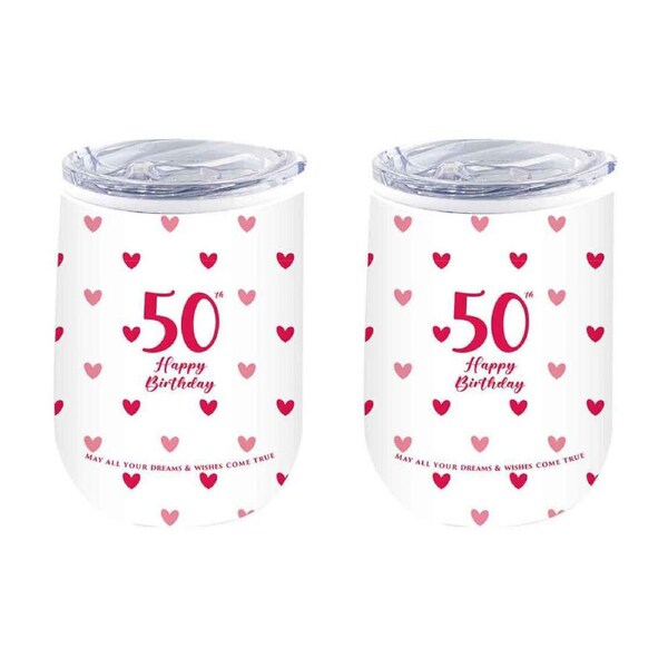 2PK LMD 50th Sweet Heart Double Walled Insulated Beverage Mug Drinkware 360ml