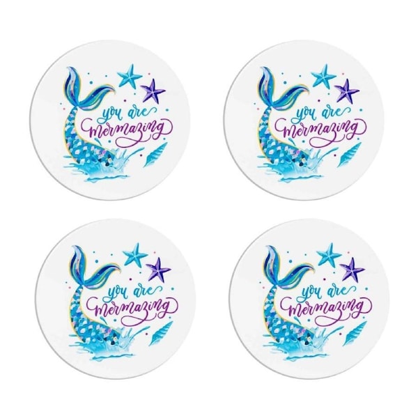 4PK LMD Ceramic Mermaizing Beautiful Inside Table Protector Coaster 10cm