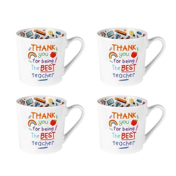 4PK LMD New Bone China Thank You Teacher Beautiful Inside Coffee Mug 400ml