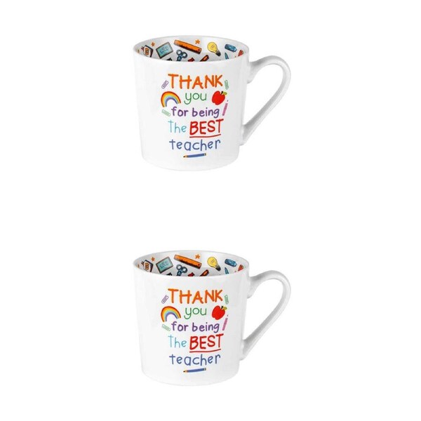 2PK LMD New Bone China Thank You Teacher Beautiful Inside Coffee Mug 400ml