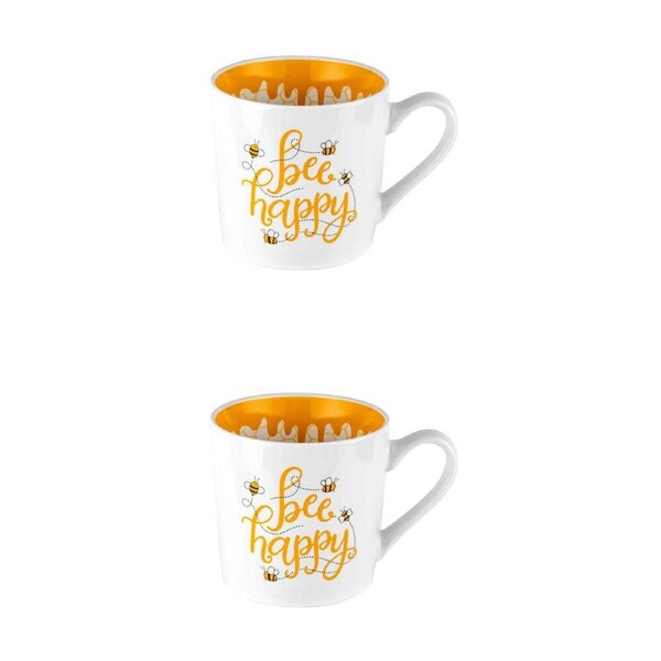 2PK LMD New Bone China Bee Happy Beautiful On The Inside Coffee Mug 400ml