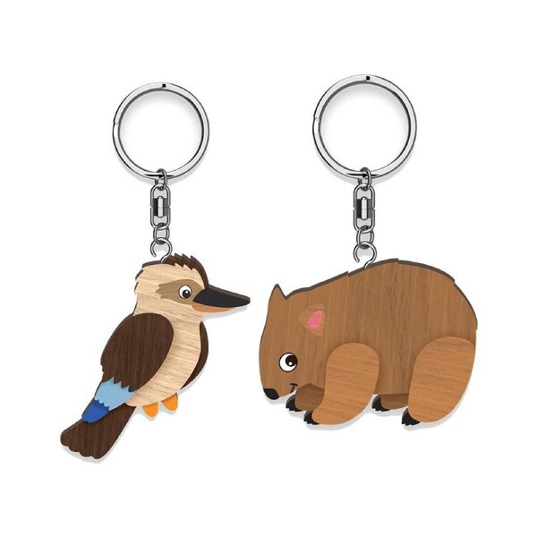6pc LMD Kookaburra/Wombat Handmade Hanging Keyring Keychain Bag Decor Combo Set