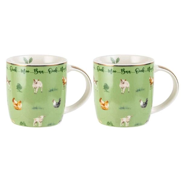 2pc LMD Farm Lane New Bone China Tea/Coffee Mug Cup Drinkware 360ml Green