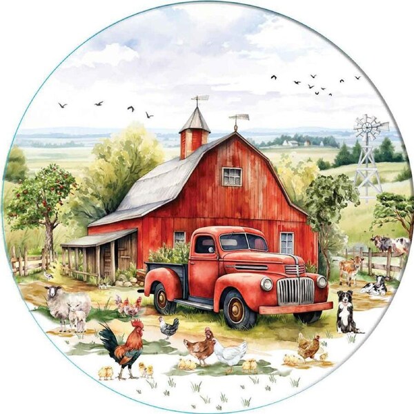 LMD Country Life Ceramic Surface Protector Trivet Decor Round 25cm Red Truck