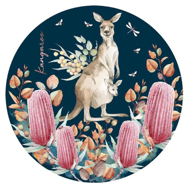 LMD Kangaroo Ceramic Surface Protector Trivet Home Decor Round 25cm Navy