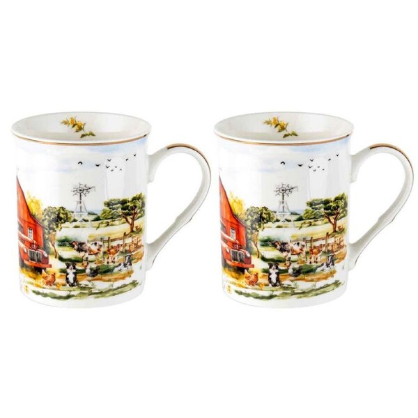 2pc LMD Country Life New Bone China Coffee Mug Cup Drinkware 360ml Red Truck