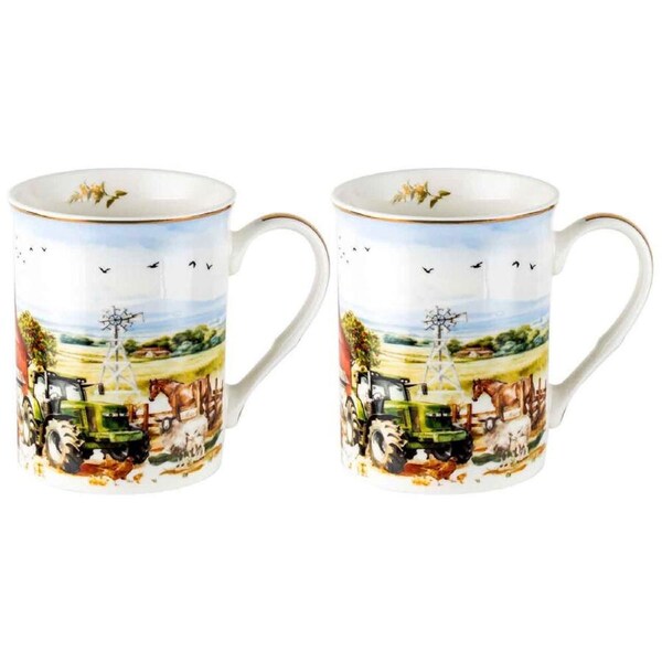 2pc LMD Country Life Ceramic Milk/Tea/Coffee Mug Cup Tumbler Drinkware 360ml
