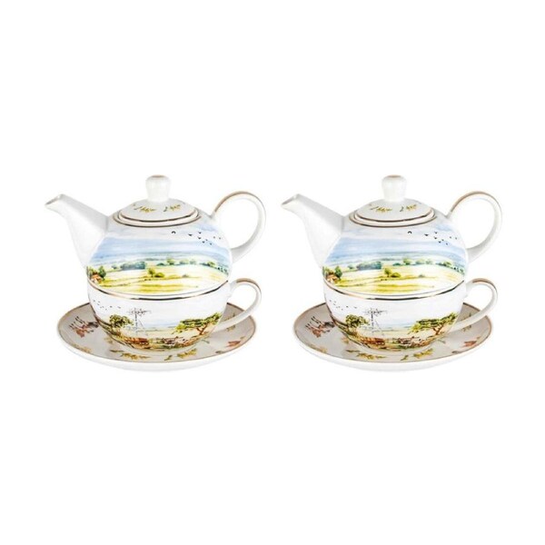 2PK LMD Country Life New Bone China Tea For One Teapot Kettle w/Saucer Set 450ml