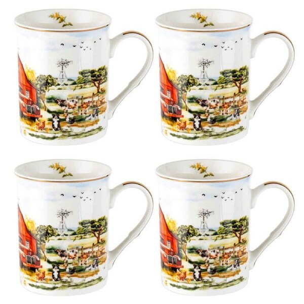 2x 2pc LMD Country Life New Bone China Coffee Mug Cup Drinkware 360ml Red Truck