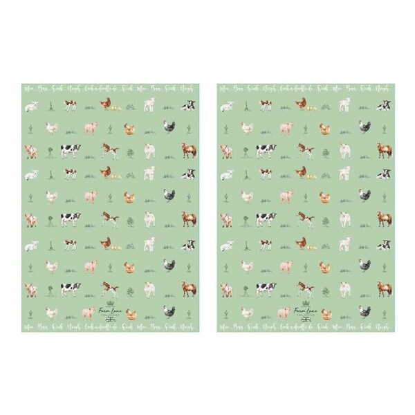 2PK LMD Farm Lane 100% Cotton Tea Towel Kitchen Dishcloth Rectangle 70cm Green