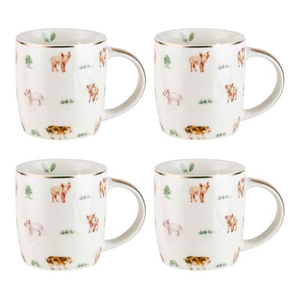 4PK LMD Pigs Farm Lane New Bone China Tea/Coffee Mug Cup Drinkware 360ml White