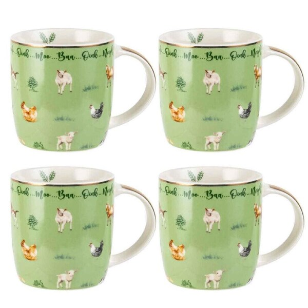 2x 2pc LMD Farm Lane New Bone China Tea/Coffee Mug Cup Drinkware 360ml Green