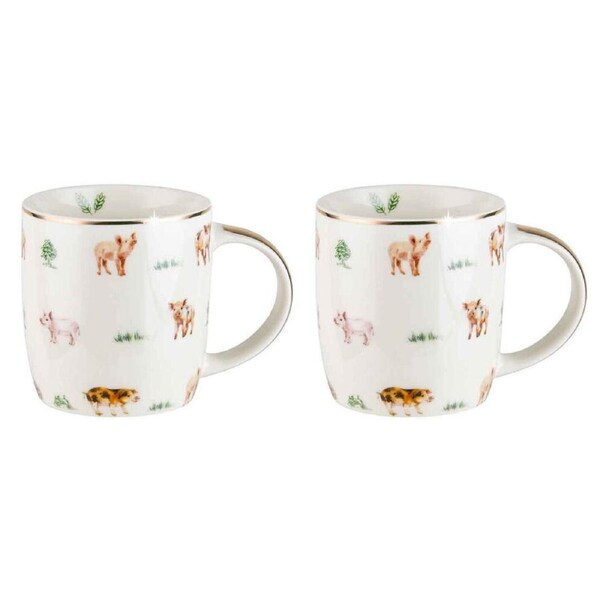 2PK LMD Pigs Farm Lane New Bone China Tea/Coffee Mug Cup Drinkware 360ml White