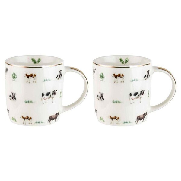 2PK LMD Cows Farm Lane New Bone China Tea/Coffee Mug Cup Drinkware 360ml White