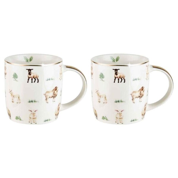 2PK LMD Sheep Farm Lane New Bone China Tea/Coffee Mug Drinkware 360ml White
