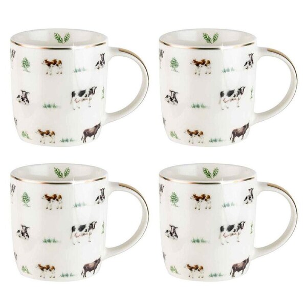 4PK LMD Cows Farm Lane New Bone China Tea/Coffee Mug Cup Drinkware 360ml White