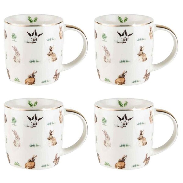 4PK LMD Bunnies Farm Lane New Bone China Tea/Coffee Mug Drinkware 360ml White