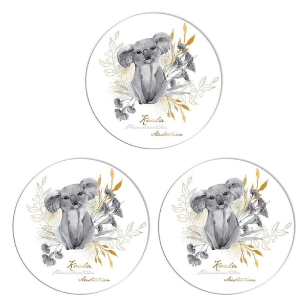 3PK LMD Koala Ceramic Surface Protector Trivet Home Decor Round 25cm Black/White