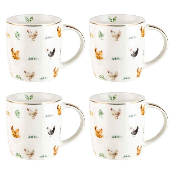 4PK LMD Chickens Farm Lane New Bone China Tea/Coffee Mug Drinkware 360ml White