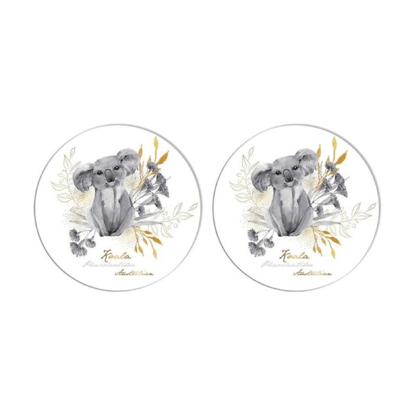 2PK LMD Koala Ceramic Surface Protector Trivet Home Decor Round 25cm Black/White
