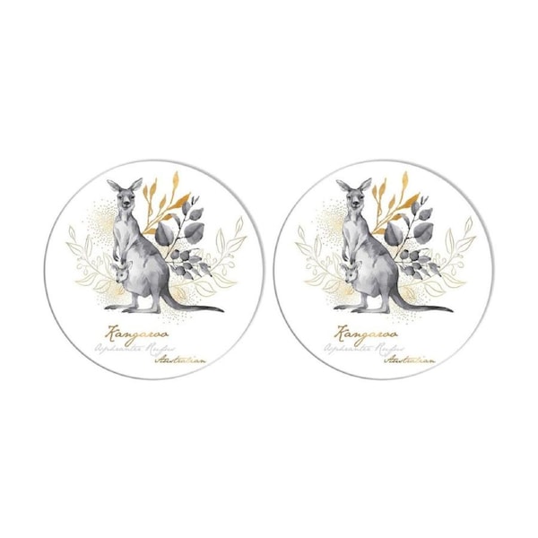 2PK LMD Kangaroo Ceramic Surface Protector Trivet Decor Round 25cm Black/White