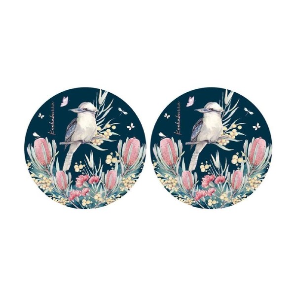 2PK LMD Kookaburra Ceramic Surface Protector Trivet Home Decor Round 25cm Navy