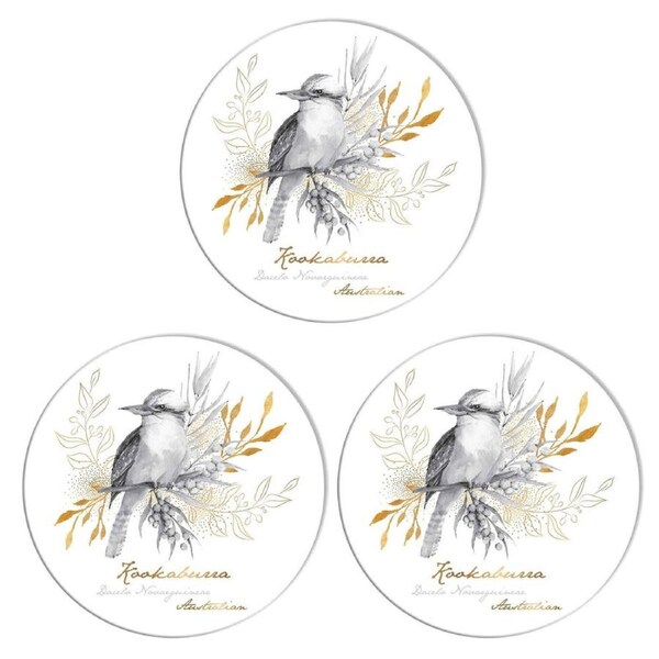 3PK LMD Kookaburra Ceramic Surface Protector Trivet Decor Round 25cm Black/White