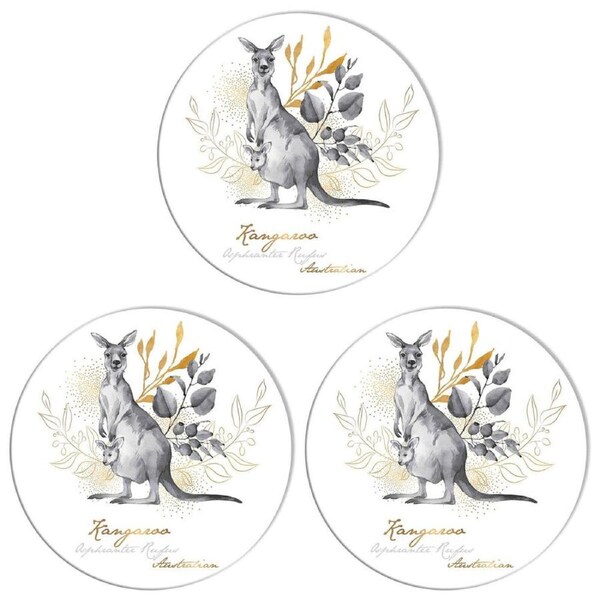 3PK LMD Kangaroo Ceramic Surface Protector Trivet Decor Round 25cm Black/White