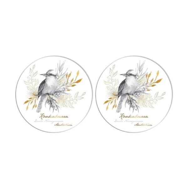 2PK LMD Kookaburra Ceramic Surface Protector Trivet Decor Round 25cm Black/White