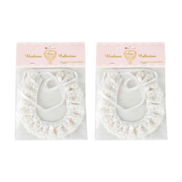 2PK LMD Satin Wedding Horseshoe Bridal Charm Souvenir Keepsake Accessory White