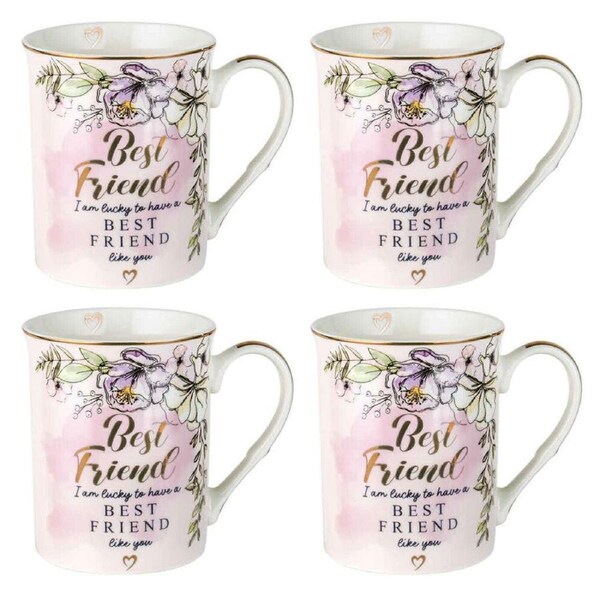 4PK LMD Best Friends New Bone China Milk/Tea/Coffee Mug Cup Drinkware 360ml Pink