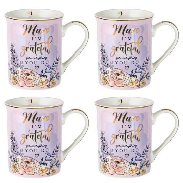 4PK LMD Mum New Bone China Tea/Coffee Mug Cup Tumbler Drinkware 360ml Purple