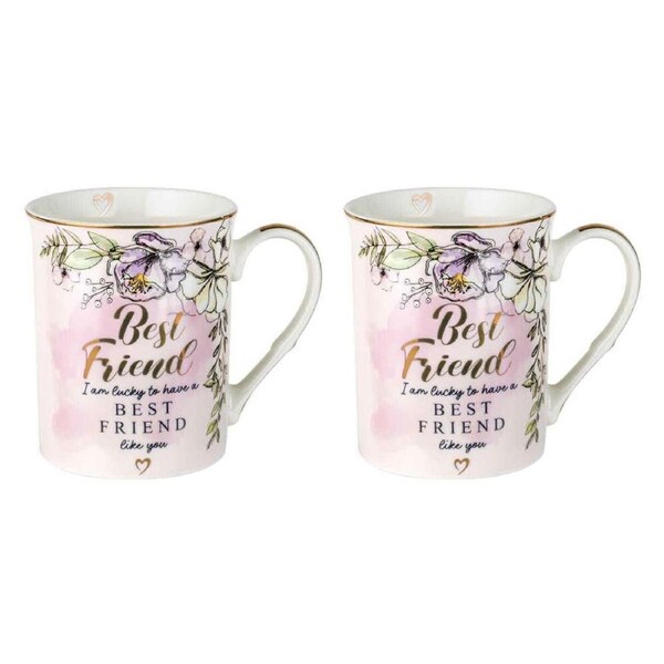 2PK LMD Best Friends New Bone China Milk/Tea/Coffee Mug Cup Drinkware 360ml Pink