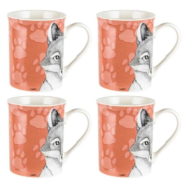4PK LMD Dots By Donna Franklin The Fox New Bone China Coffee Mug 360ml Orange