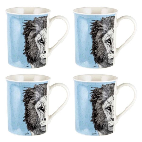 4PK LMD Dots By Donna Leo The Lion New Bone China Coffee Mug Teacup 360ml Blue