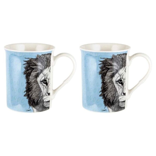 2PK LMD Dots By Donna Leo The Lion New Bone China Coffee Mug Teacup 360ml Blue