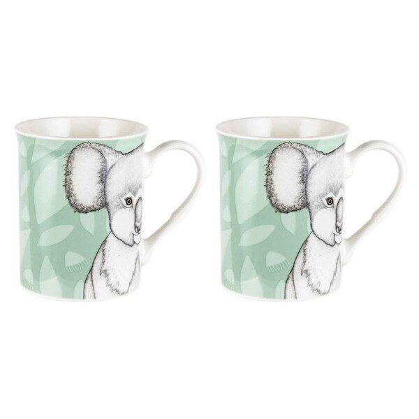 2PK LMD Dots By Donna Kerry The Koala New Bone China Coffee Mug 360ml Green