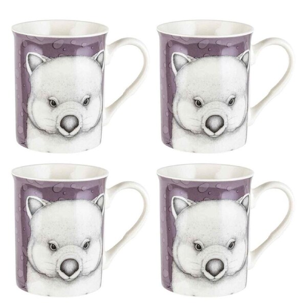 4PK LMD Dots By Donna Walter The Wombat New Bone China Coffee Mug 360ml Purple