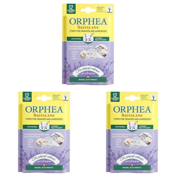 3x 12pc Orphea Lavender Natural Scented Clothes Protector Strips Drawers/Closets