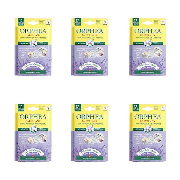 6x 12pc Orphea Lavender Natural Scented Clothes Protector Strips Drawers/Closets