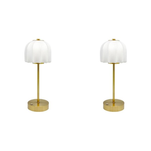 2PK Boyle Rechargeable LED Table Lamp with Silk Umbrella Shade 12x12x 31cm