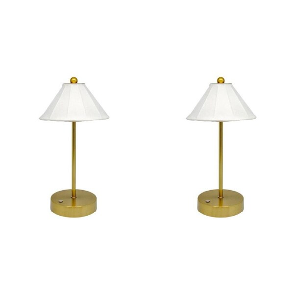 2PK Boyle Rechargeable LED Portable Table Lamp with Silk Cone Shade 16x16x30cm