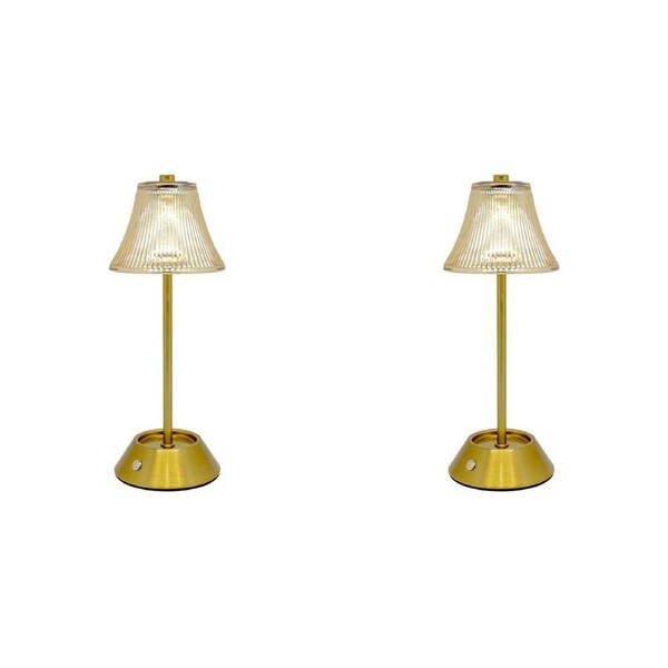 2PK Boyle Rechargeable LED Portable Table Lamp w/ Fluted Glass Shade 11x11x28cm