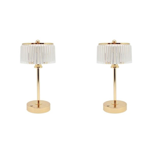2PK Boyle Rechargeable LED Portable Table Lamp w/ Acrylic Flute Shade 14x14x29cm