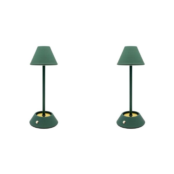 2PK Boyle LED Rechargeable Table Lamp with Cone Shade 10x10x28cm Matt Green